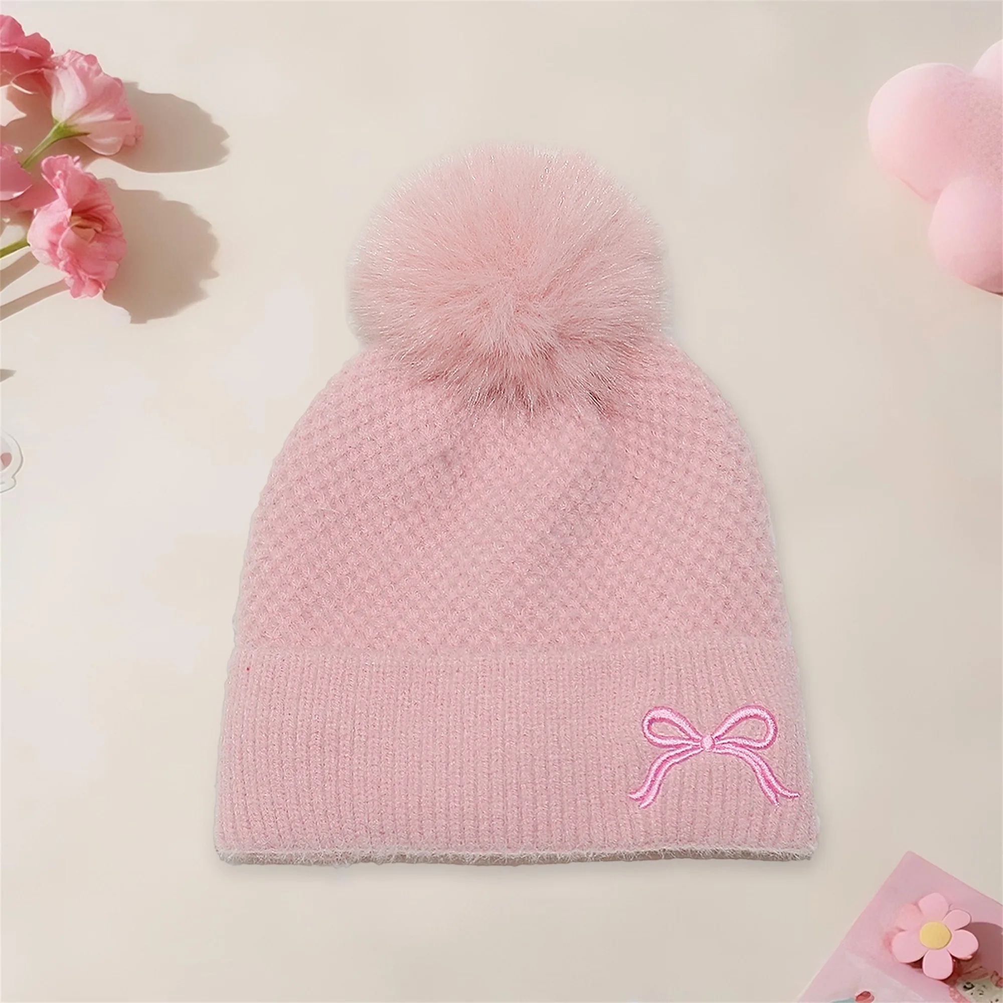 Women s Cable Knit Pom Pom Beanie Hat with Faux Fur Lining Stylish Winter Cap for Outdoor Activities like Ice Skating