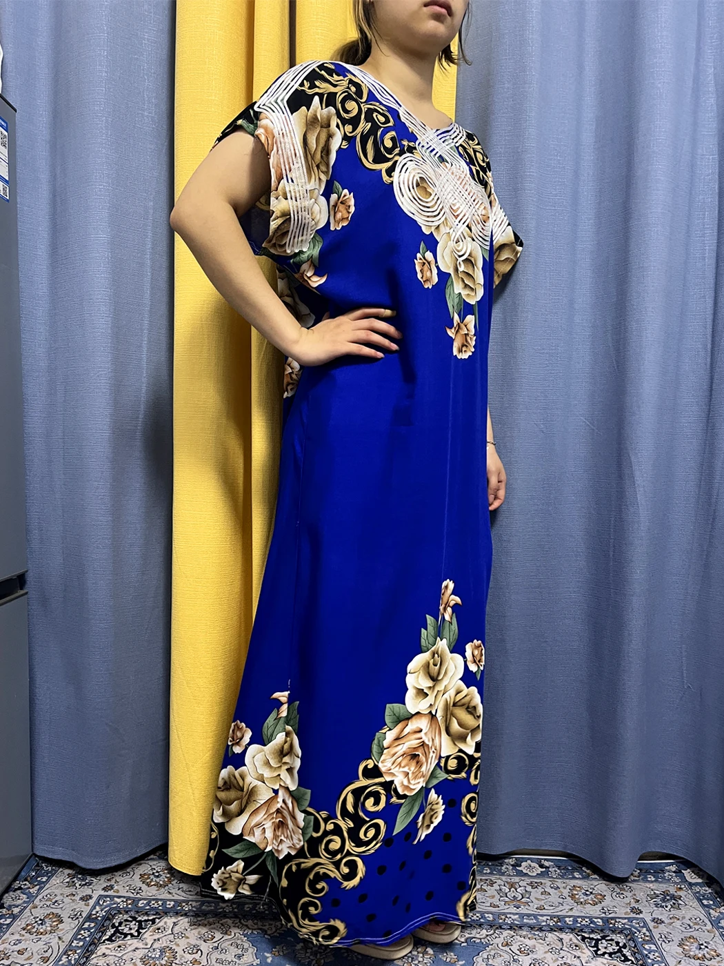 Muslim Abayas For Women New Traditional Printed Cotton Appliques Loose Fit Femme Robe African Islam Woman Dresses With Turban