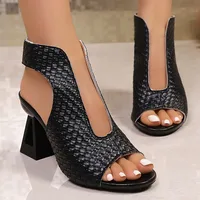 Sandales à talons moyens pour femmes, mode d'été, dos vide, boucle en un mot, bouche de poisson, bout ouvert, talons hauts 2