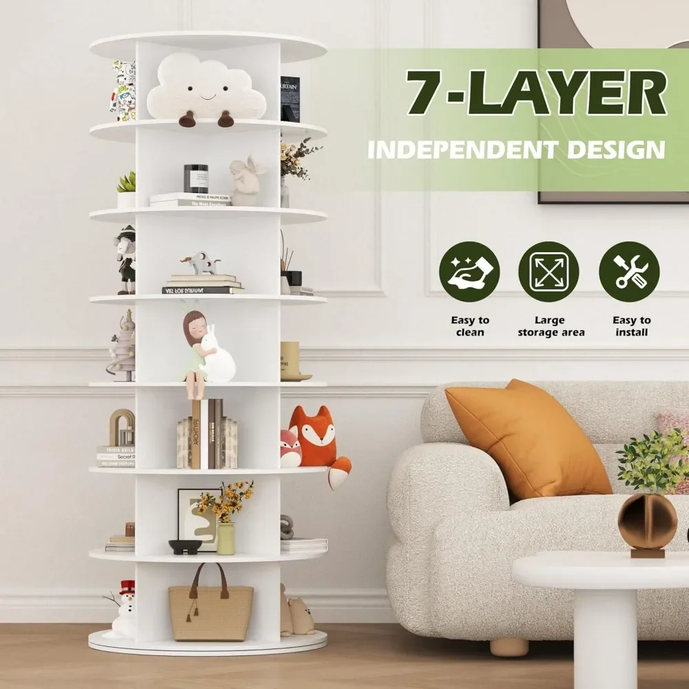 7-Tier Rotating Shoe Rack Tower, Free Standing 360° Revolving Organizer and Storage Hold Over 56 Pairs of Shoes, Shoe Cabinets 4