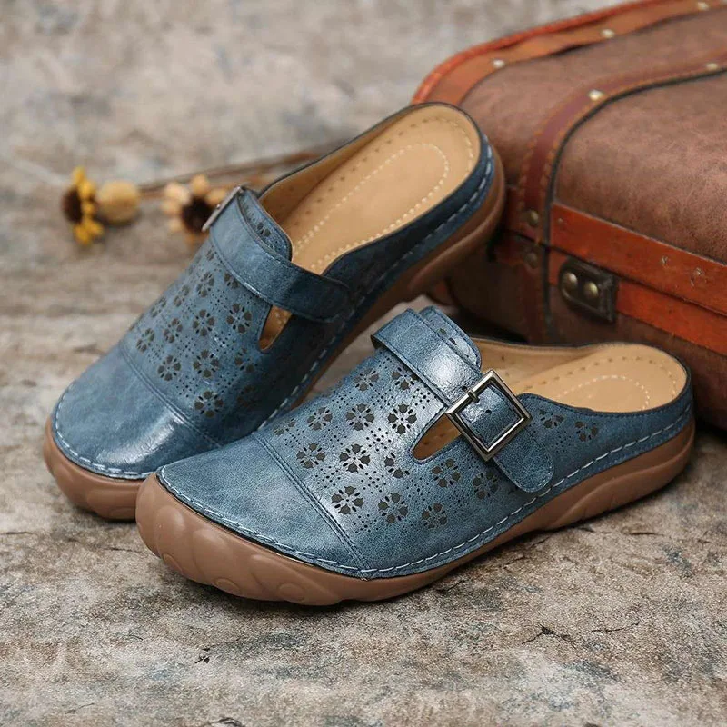 PU Leather Women Slippers Round Toe Summer Hollow Outdoor Flat Shoes Casual Leather Buckle Loafers Shoes Women Sandals WSH4459 women sandals women flats soft sole slippers