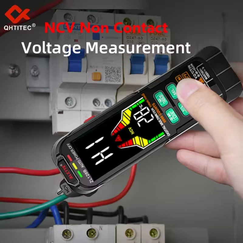 QHTITEC 디지털 전문 멀티미터 9999 T-RMS LCD 멀티미터 DC AC 전류 전압 테스터 커패시턴스 다이오드 USB 테스터 128B