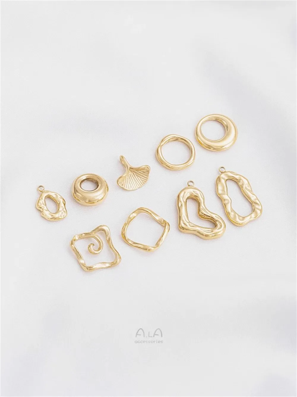 Titanium Steel Vacuum Plated 14K Real Gold Irregular Geometric Heart Ring Apricot Leaf Pendant DIY Ear Jewelry Charms Pendant 100pcs transparent jewelry pouches for packaging wholesale charms ring earrings anti tarnish storage zip bag dustproof packing