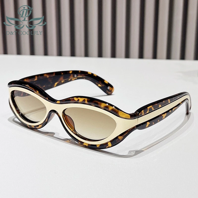 2024 New Fashion Oval Cat Eye Sunglasses Women Men Leopard Black Frame PC Lens Vintage Brand Designer Casual Sun Protect UV400