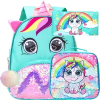 Unicorn Backpack with Lunch Box for Girls ,3pcs Toddler Sequin Preschool Bookbag ,Cute Kindergarten School Bag 1