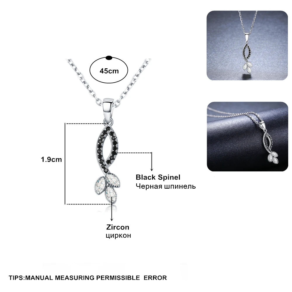 [BLACK AWN] Classic Silver Color Necklace for Women Black Spinel Pendants Necklaces Fashion Jewelry Girl Gift K003