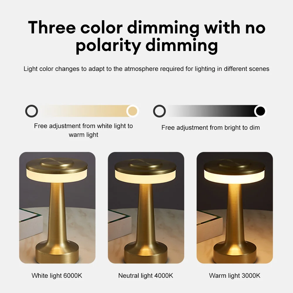 Retro Table Lamp Rechargeable LED Night Light Touch Dimming Desk Lamp Bedroom Bedside Atmosphere Cafe Bar Desktop Decor