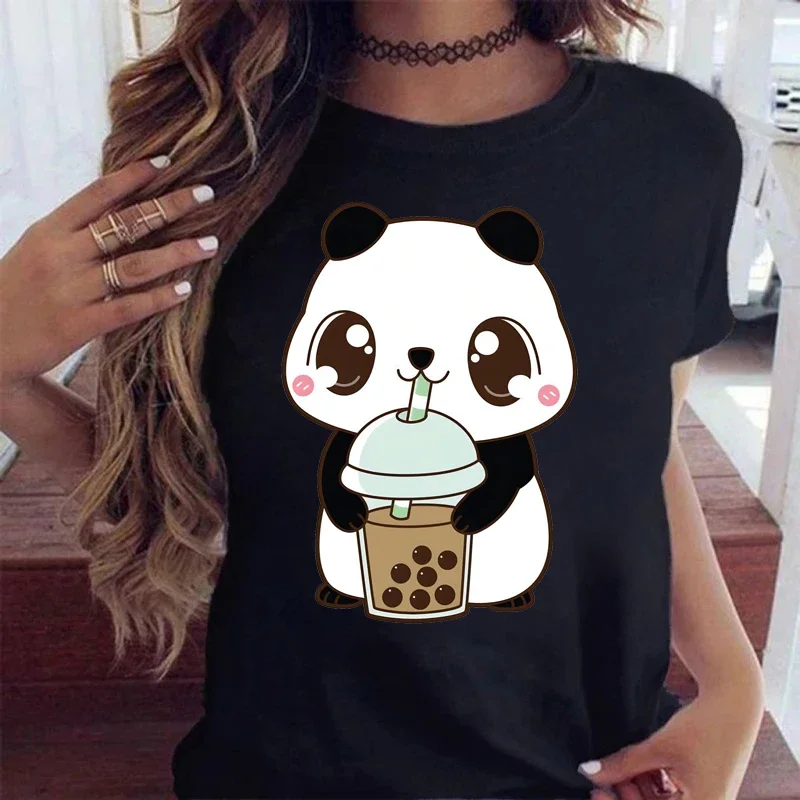 

Cute T Shirts Women Streetwear Panda Graphic Tees Fashion Milk Tea Printed Women Tops Funny Vintage Casual Female Tshirt