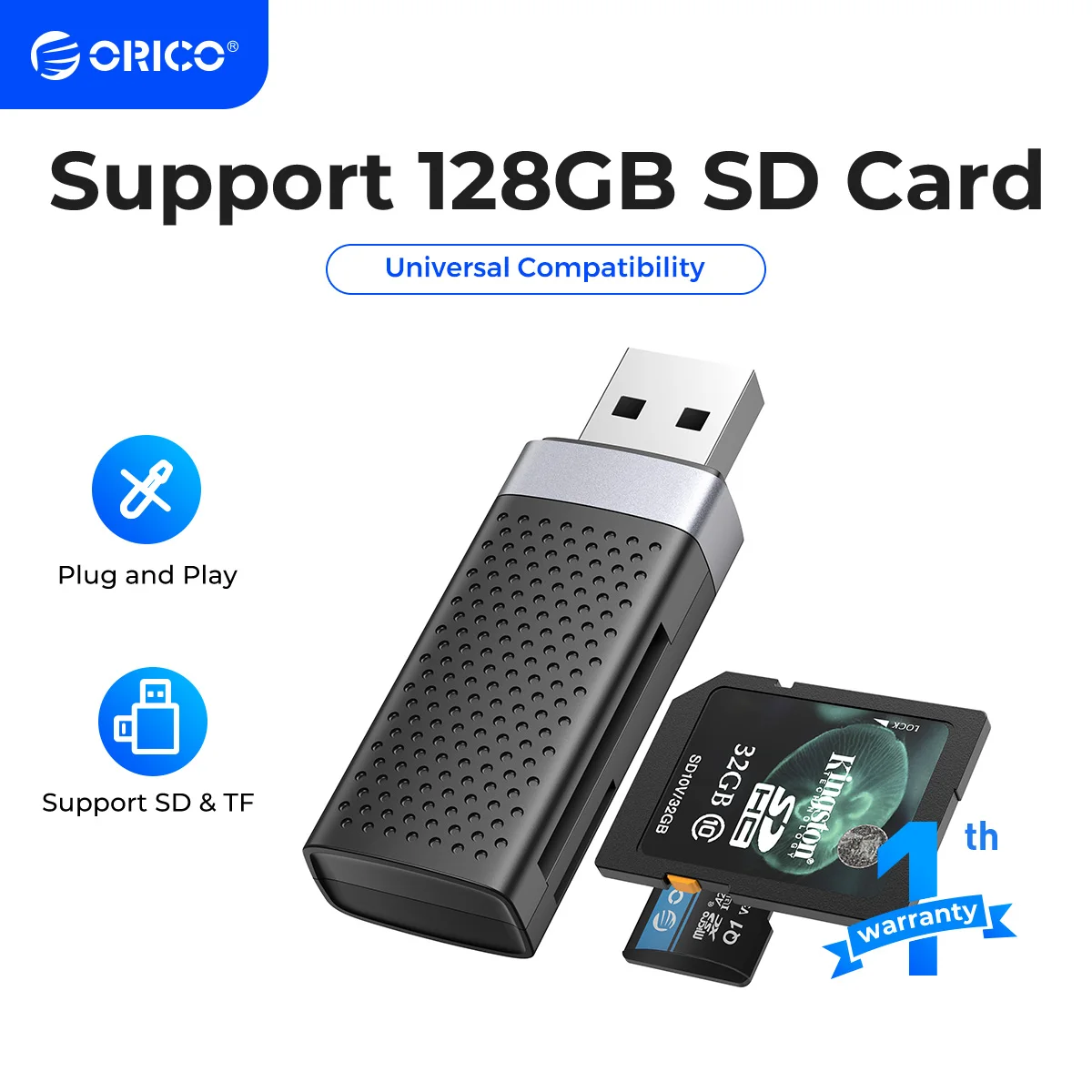 

ORICO 2 in 1 Type C USB3.0 Card Reader SD Card Reader Memory Card Adapter 2TB Capacity for TF Micro SD SDXC SDHC MMC Cards