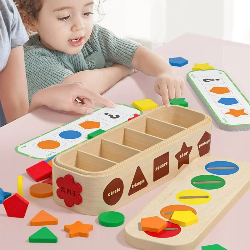 Wooden Baby Shape Assortment Educational Toys Montessori Toys Geometric Shapes Colorful Building Block Box Boys Girls Gifts 2