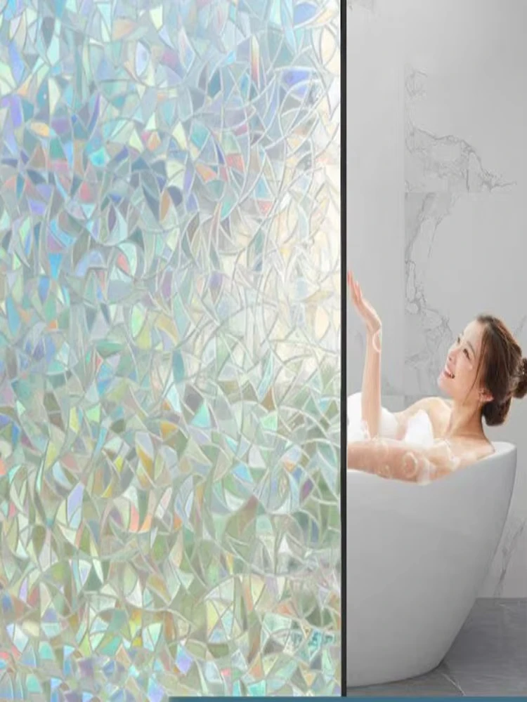1pc Colorful Crescent Geometric Pattern Electrostatic Glass Window Film Office Bedroom Bathroom Home Decor window film