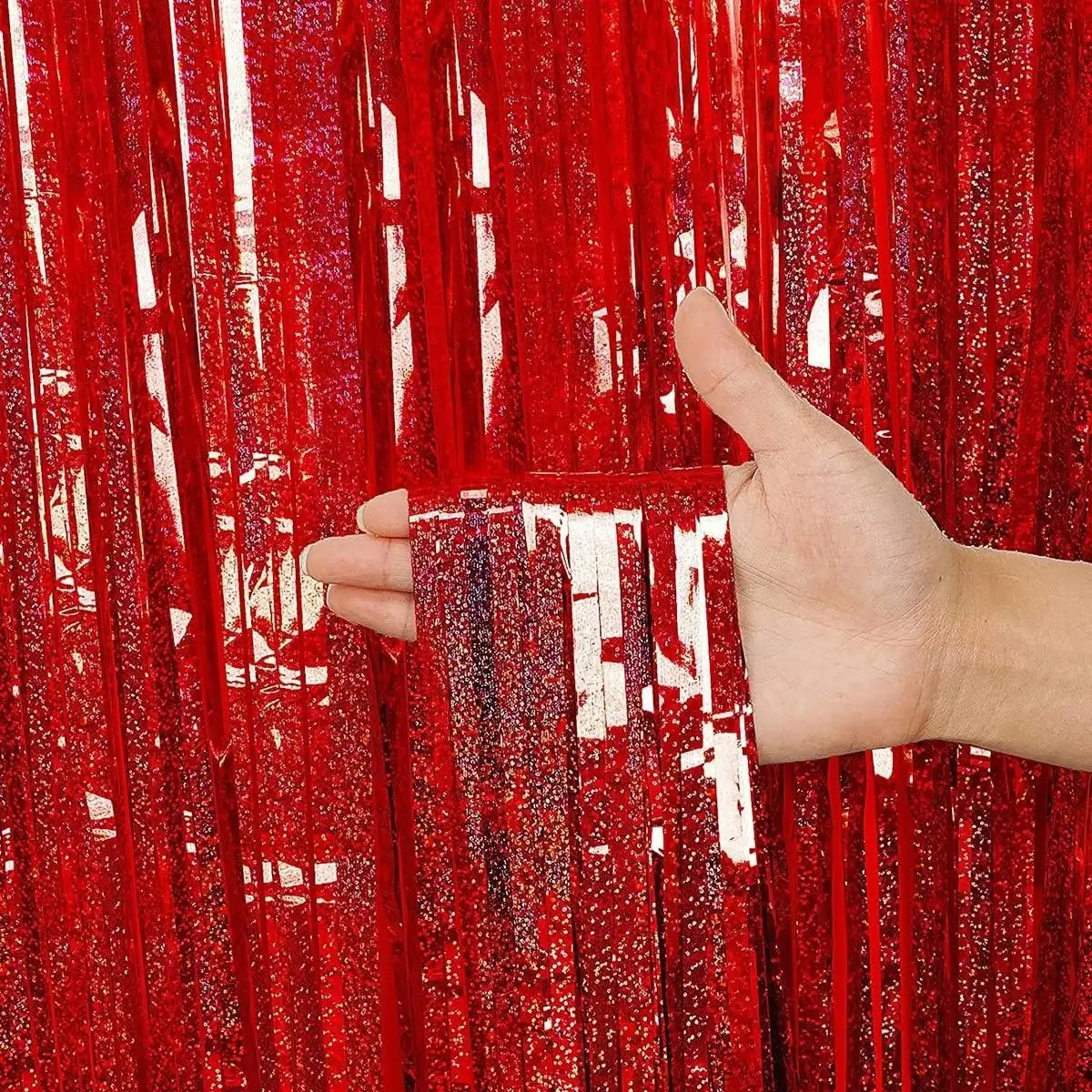 Laser Pink Glitter Tinsel Fringe Foil Curtain