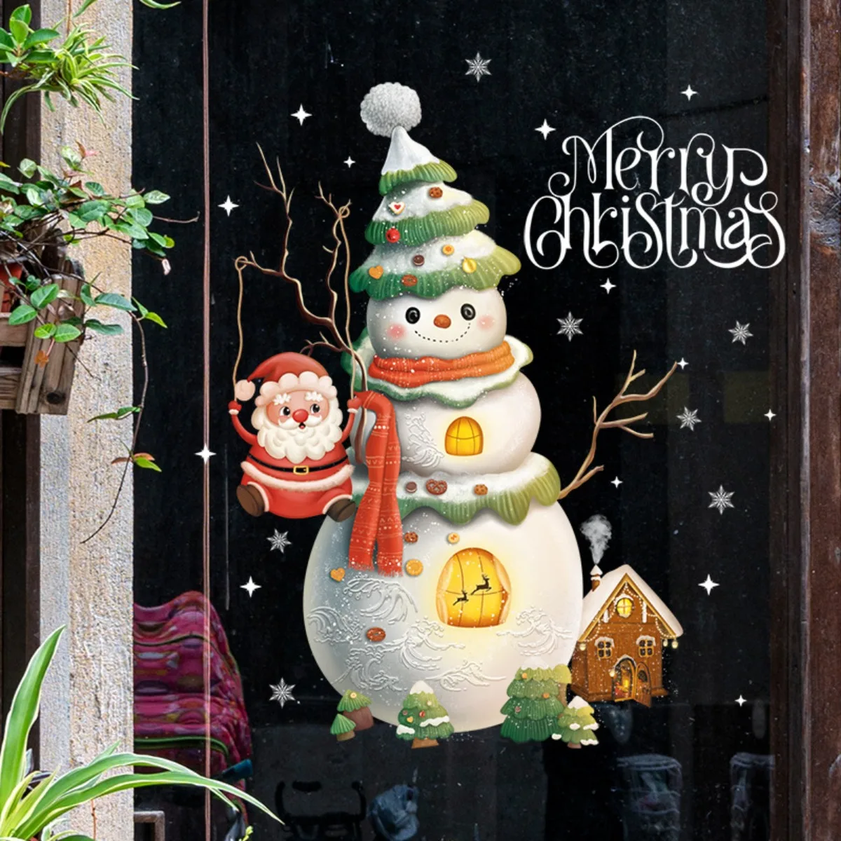 Christmas Decoration Window Stickers Santa Christmas Tree Window Glass Decal Poster New Year Decoration Stickers
