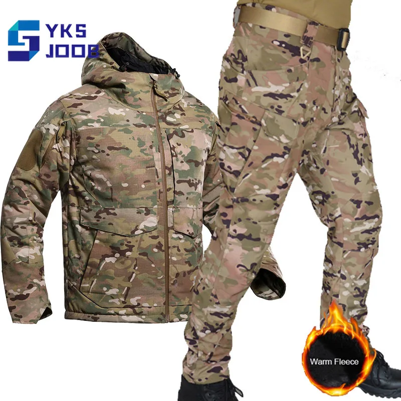 

Men Hiking Padded Jacket Set Windproof Thermal Heat Reflection Coat Waterbreak Wear-resisting Fleece Pants Camping Treking Suits