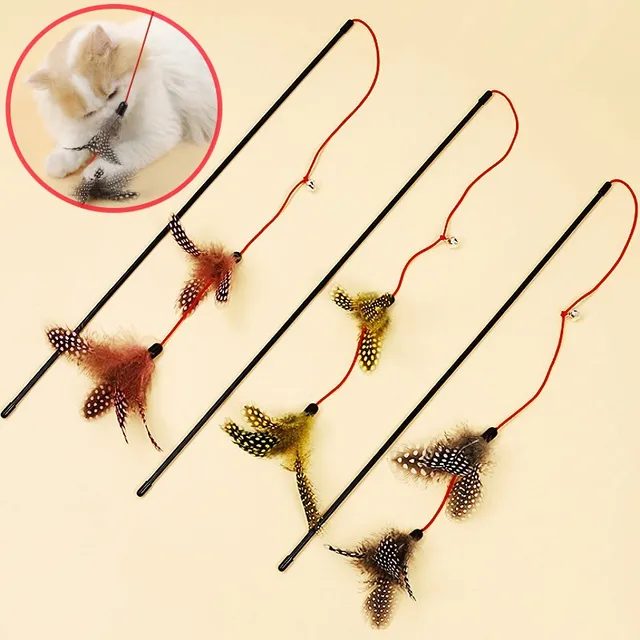 Cat Toy Feather Cats Sticks Cat Toys Interactive Double Feather Toys Cats Teasing Kitten Teaser Stick with Bell Toy Pet Products