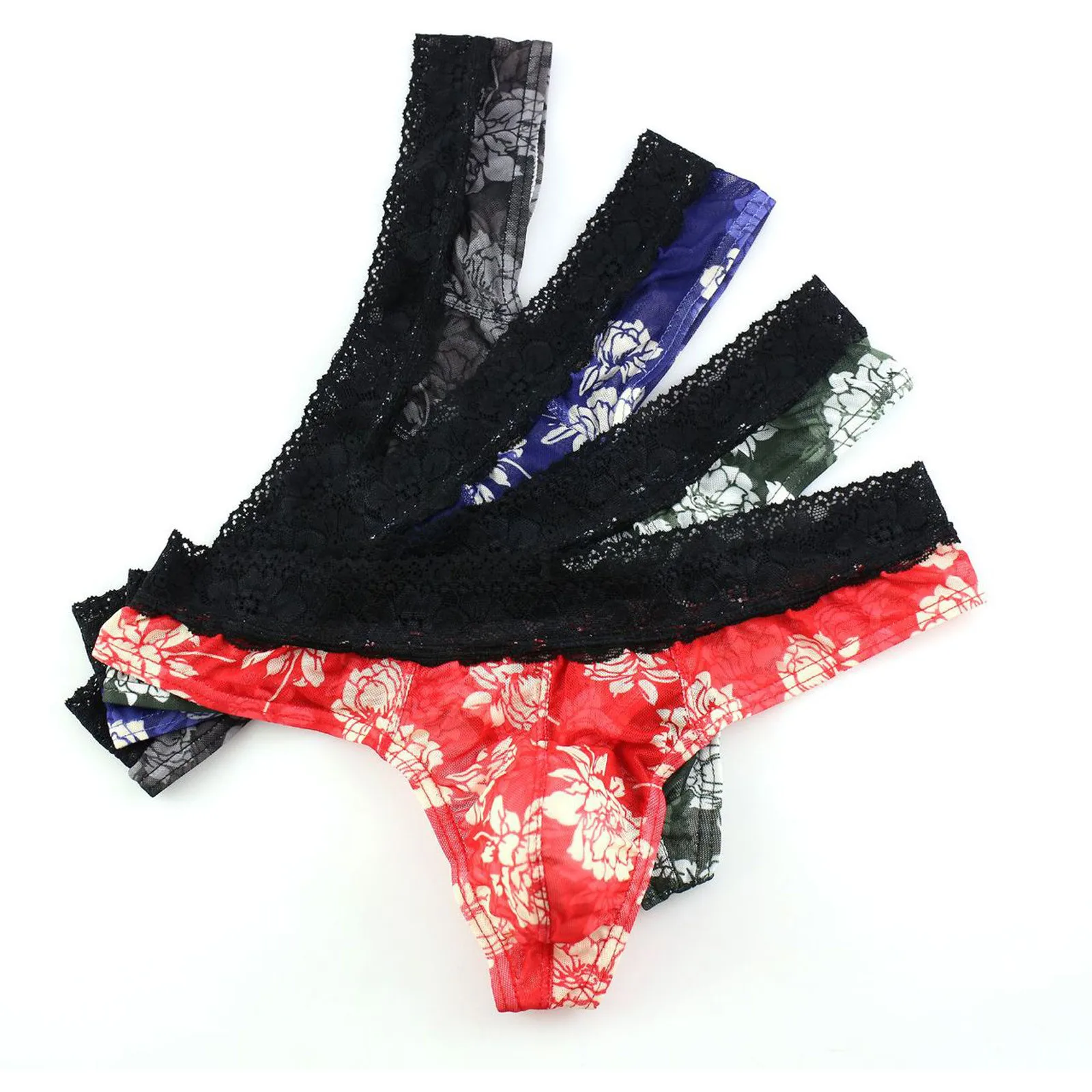 

Sexy Men Trunk Underpants Low Waist Fashion Men's Underwear Thong Pants Printed Transparent Lace Thong Cotton Underwear Sports