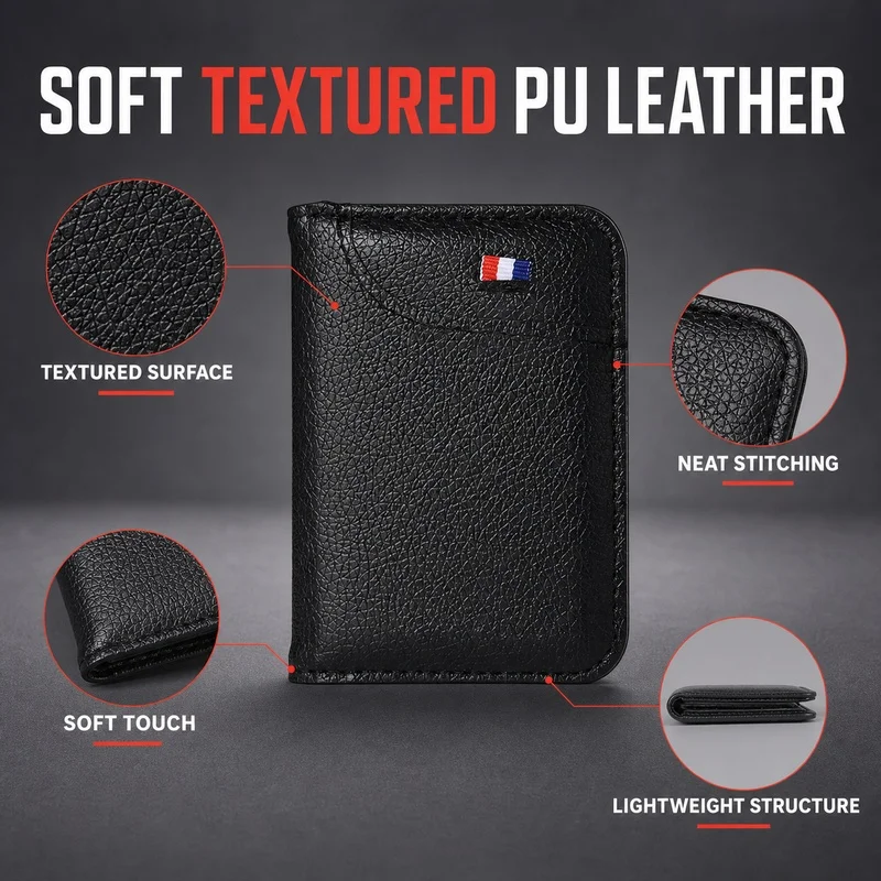Men's Ultra Slim PU Leather Wallet - Compact Front Pocket Card Holder with 9 Slots