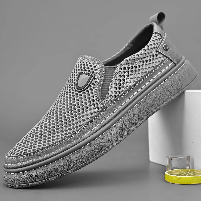 

Туфли мужские легкие дышащие, повседневные сандалии с перфорацией, Массажная подошва, модная обувь для вождения, черные