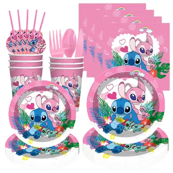 Pink Lilo And Stitch Birthday Decorations Stitch Party Decor Supplies for Girls Party Balloons Backdrop Banner Plates Tablecloth