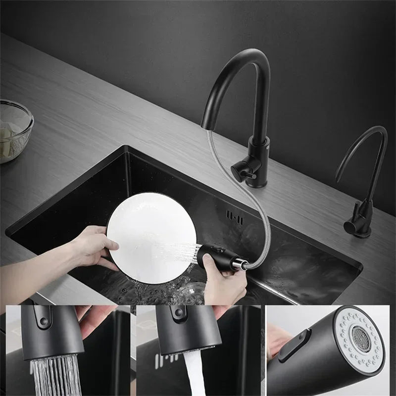 Kitchen Sinks Single Slot Black Kitchen Nano Sink 304 Stainless Steel Sink Under Counter Basin Home s Accessories y