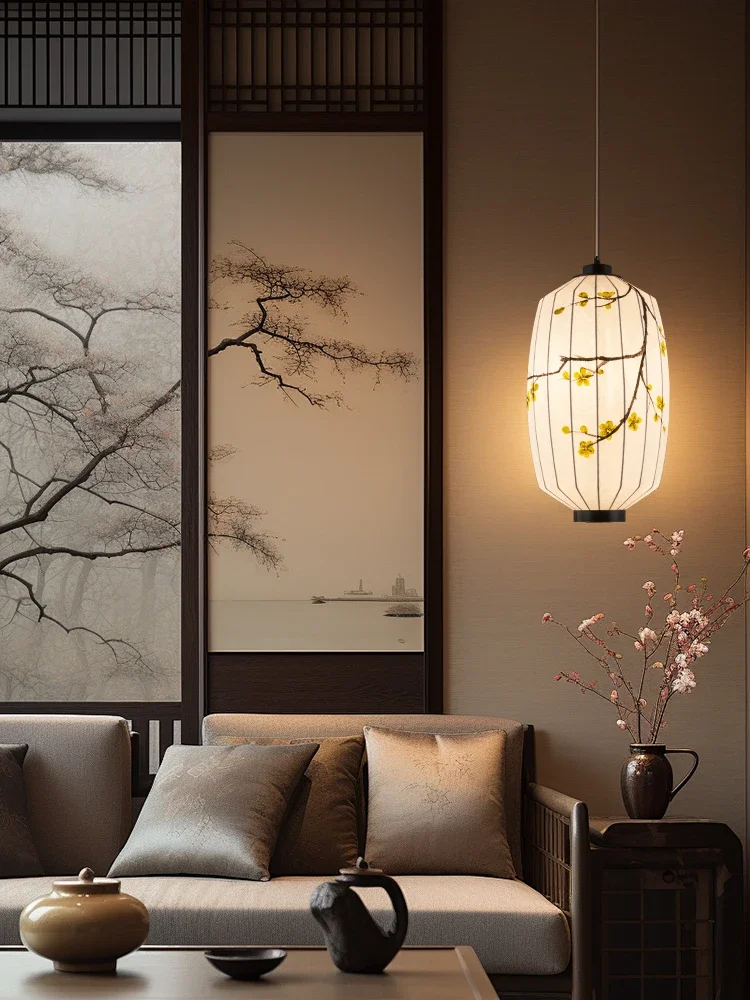 Silk Restaurant Chandelier New Chinese Retro Wabi Wind Chandelier Personality Art Medieval Tea Room Lamps Decorative Lanterns