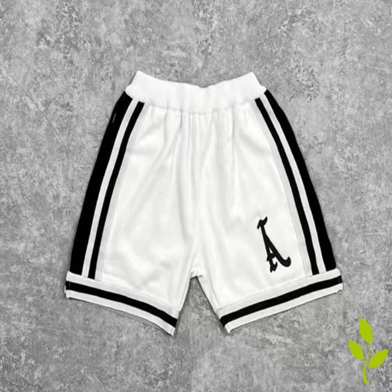 

High Quality Askyurself Shorts Monogram Embroidered Knit Short Sweatpants White Drawstring Side Striped Sport Shorts Men Women