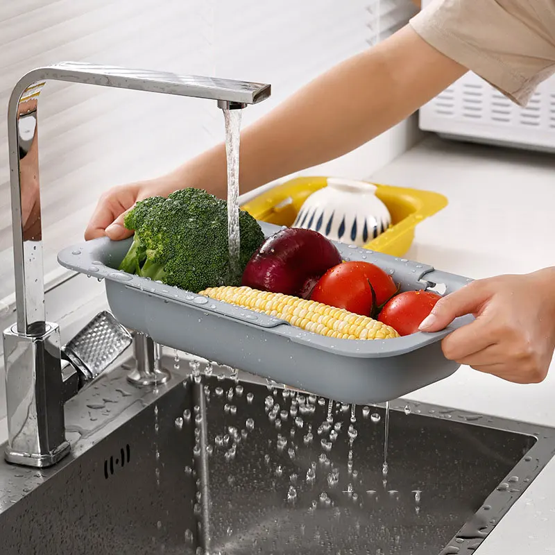 Retractable Sink Drain Rack Drain Basket Dish Shelf Adjustable Vegetable Fruits Washing Basin Filter Basket Kitchen Accessories