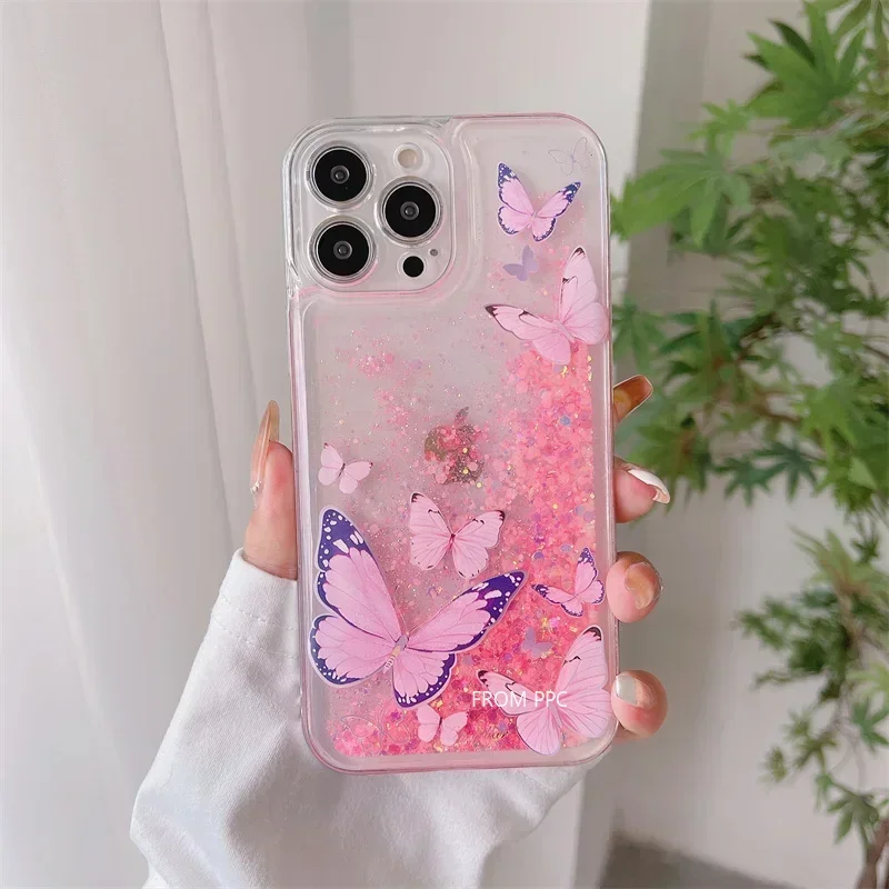 Luminous Butterfly Quicksand Transparent Phone Case