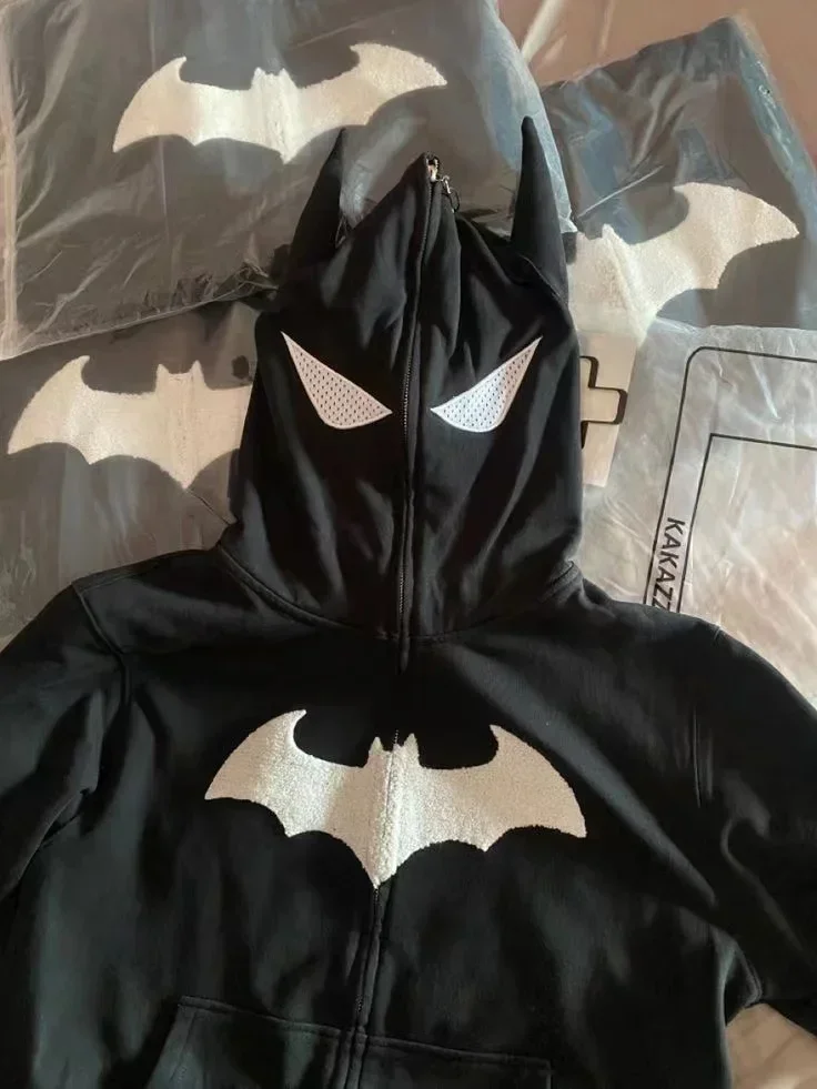 

Y2K Zipper Hoodie Harajuku Gothic Rock Bat Hip Hop Streetwear Goth Print oversized hoodie Sweatshirt Vintage Loose anime hoodie