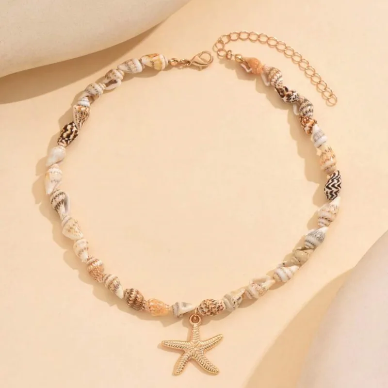 Bohemian Beach Shell Conch Beaded Necklace Ocean Style Seashell Starfish...