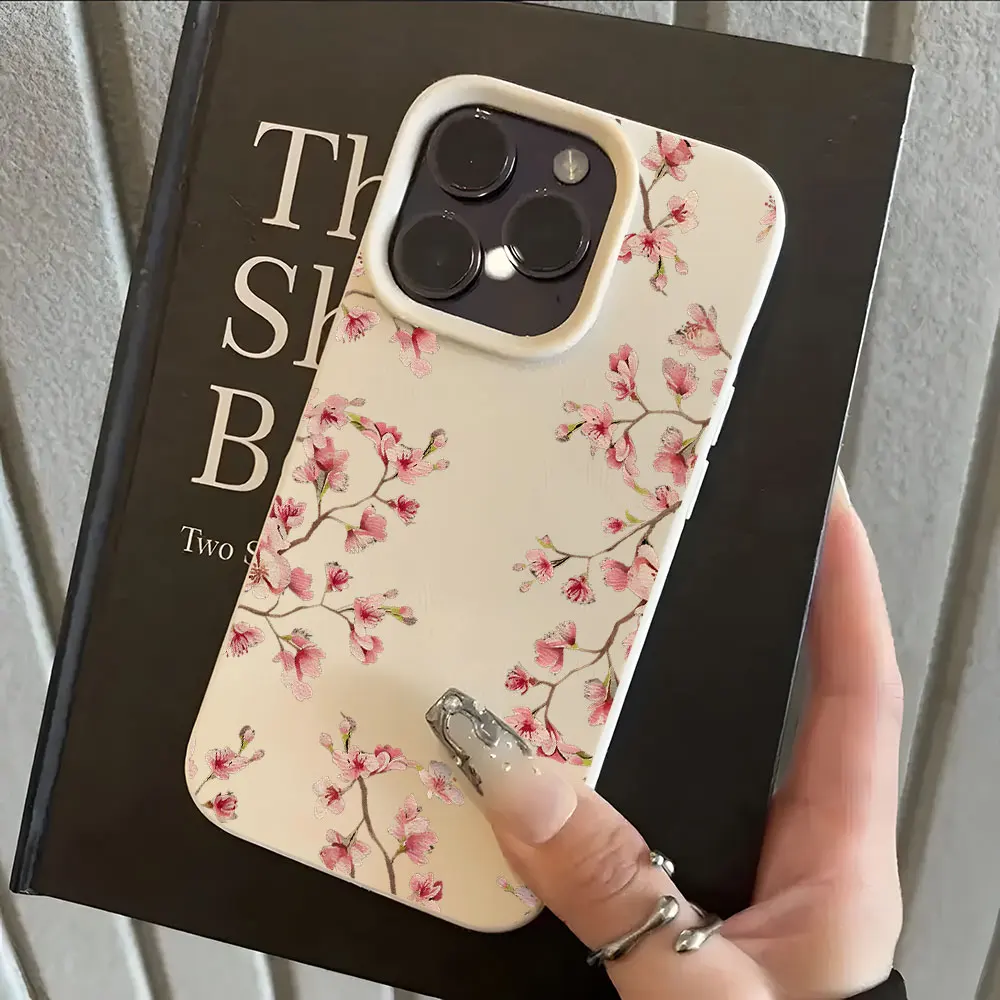 Pink Cherry Blossom Lychee Soft Phone Case Cover