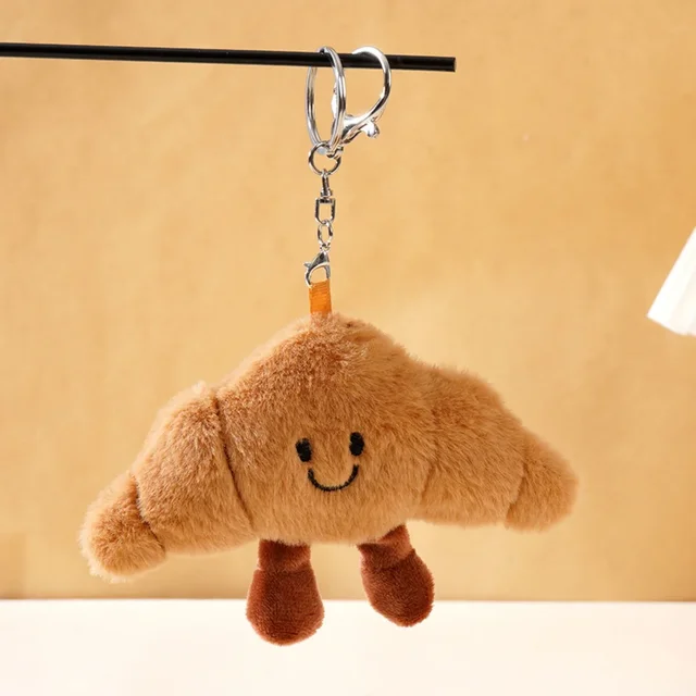 Kawaii Plush Keychain Cartoon Croissant Design for Car Keys Bag Charm Cute Girl Gift Pendant