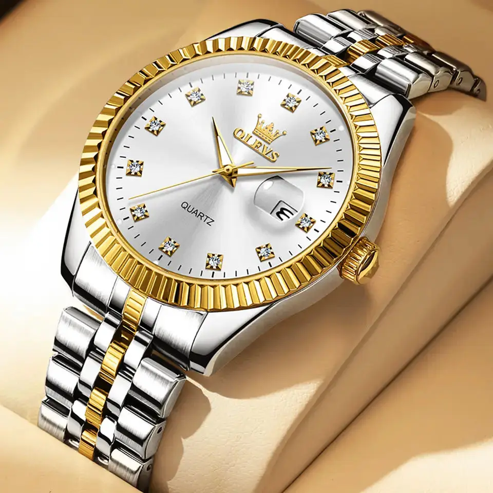 

OLEVS Quartz Watch for Men Luxury Stainless Steel Diamond Dial Waterproof Luminous Fashion Business Wristwatch Male Reloj Hombre