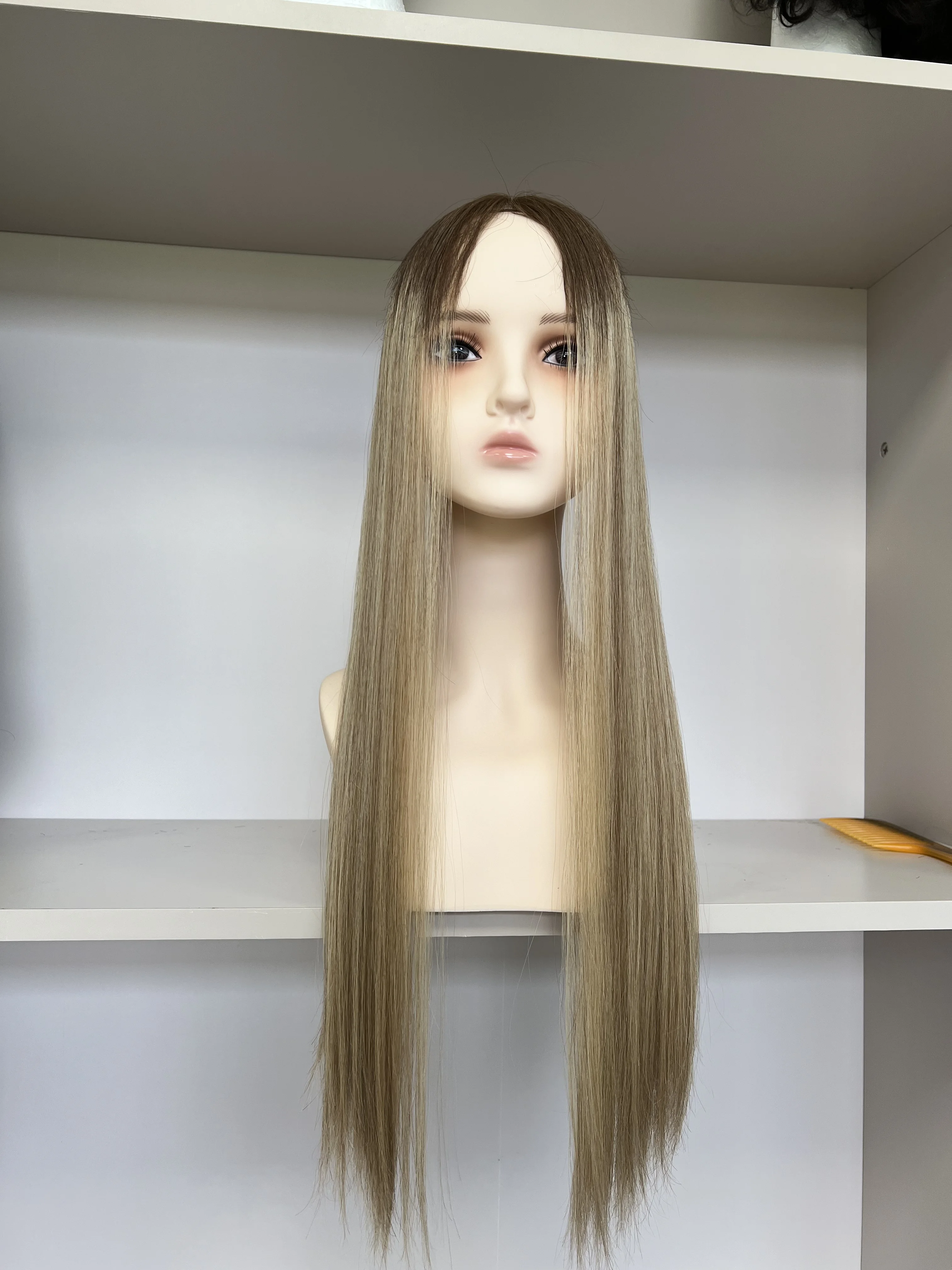 Lace topper Kosher Wigs European hair Straight blond color TsingTaowigs Human Hair Jewish Wig For Women 4x4
