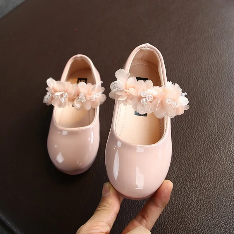 Baby Girls Walking Shoes Kids PU leather Big Flower Princess Shoes Party Wedding Baby Girls Dance Anti-Slip Casual Sneaker leather shoes girls shoes