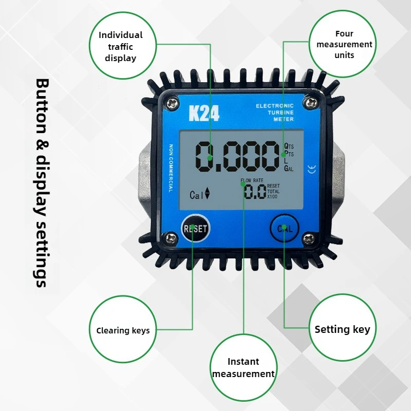 1-inch Gear Gauge Electronic Gear Flowmeter Digital Display Diesel Gasoline Engine Liquid Soybean Peanut Oil K24 3~100L/min