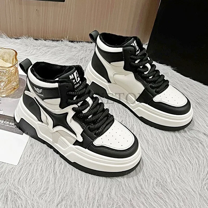 

Женские кроссовки для бега и спорта, модные и повседневные кроссовки с высокой толстой подошвой и плюшевой подкладкой, в Корейском стиле