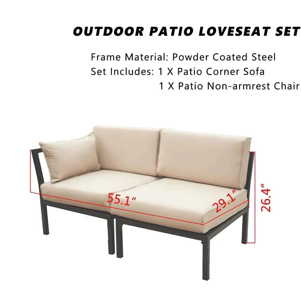 2 Piece Corner & Armless Sofa Outdoor Furniture Sectional Couch Set Patio Loveseat 3