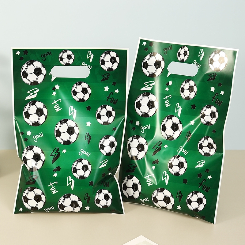 10pcs Green Soccer Style Gift Bag, Candy Bag With Football, Gift Wrapping Supplies Goody Bag For Football Theme Holiday Party