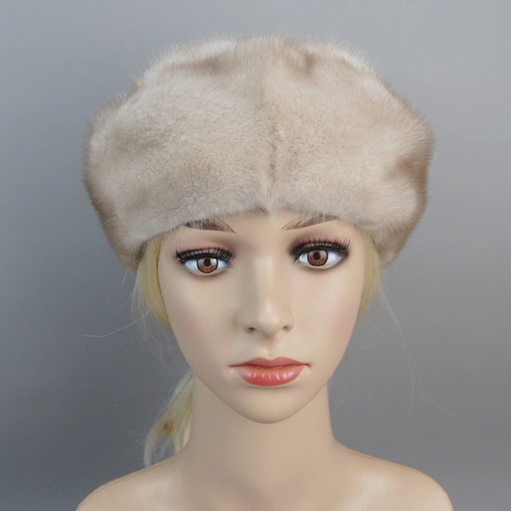Women winter fur hats real mink fur hat thick knitted berets Russia fashion good quality female casual caps
