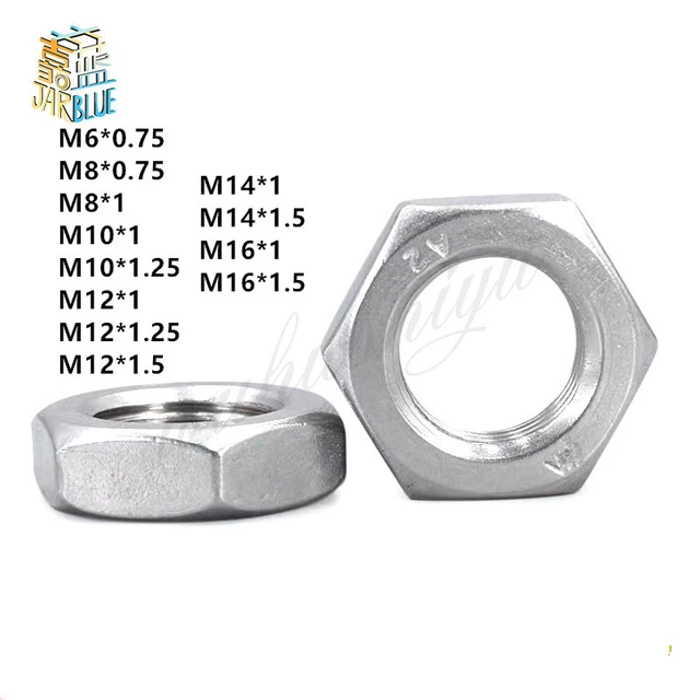 Nut Kind304 Stainless Steel Hex Nuts M6-m16, Pitch 0.75-1.5, Din439,  Woodworking