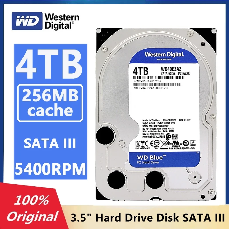 Жесткий диск Western Digital WD Blue 4 ТБ 3 5 дюйма HDD SATA III 256 Мб кэш-памяти 5400 об/мин |