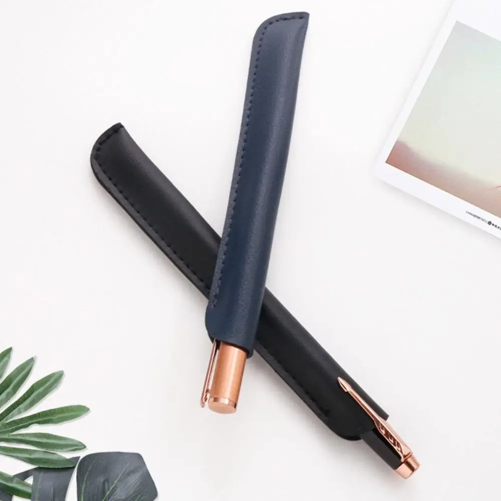 1Pc PU Leather Pen Holder For One Pen Solid Color PU Pencil Bags Large Capacity Pencil Case Lightweight Pouch Sleeve pen holder pen pencil case