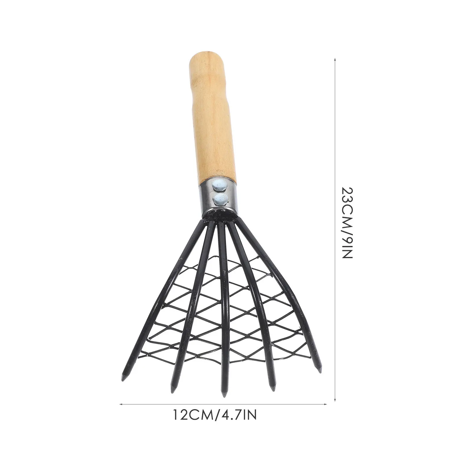 1Pcs 조개 갈퀴 스테인레스 스틸 나무 손잡이 인체 공학적 그물 디자인 해산물 캐기 도구 미끄럼 방지 효율적인 해변 준설 갈퀴