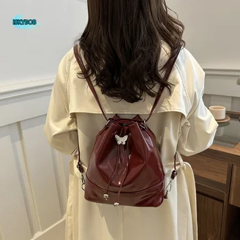 Zaino in PU con Fiocco Stile Preppy alla Moda, Borsa a Secchiello con Coulisse Dolce e Casual, Borsa a Spalla Semplice Monocolore per Ragazze