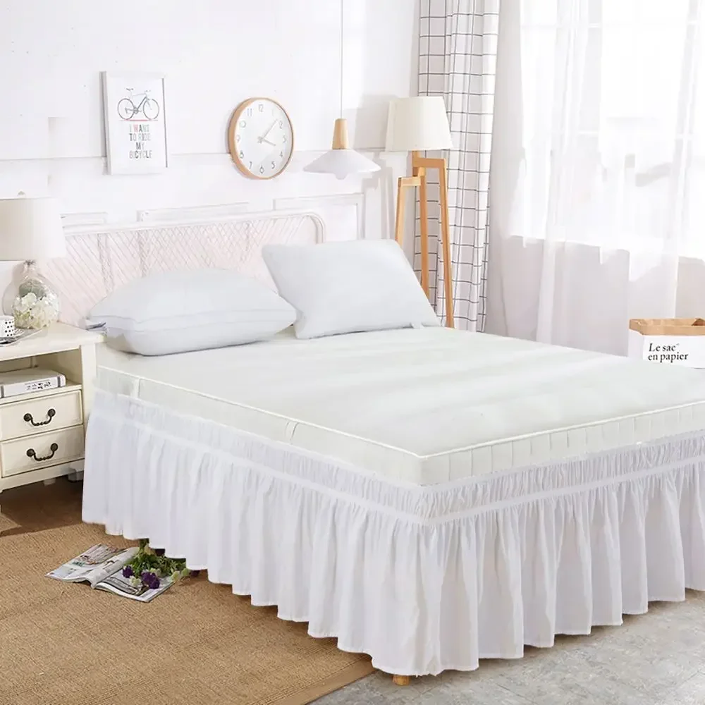 

Bed Skirt White Wrap Around Elastic Bed Shirts Without Bed Surface BedSkirts Twin/Full/Queen/King 40cm Height Home Hotel Use