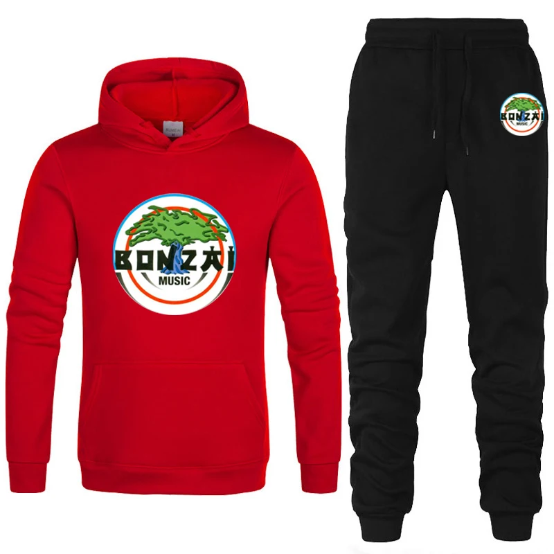 College Bonzai Records Men's Hoodies and Pants Casual Hoodies Men's Sports Set Smile High Quality Sports Jogging 2-piece Set 3
