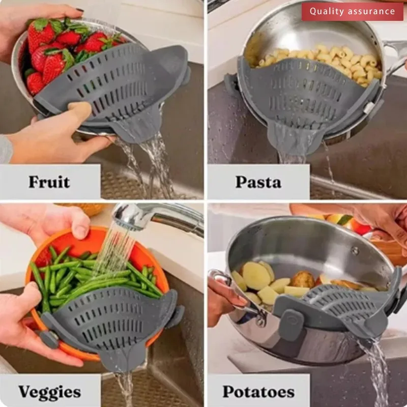 Universal Silicone Clip on Pan Pot Strainer Anti Spill Pasta Pot Strainer Food Grade Fruit Colander for Pasta Fruit Vegetable