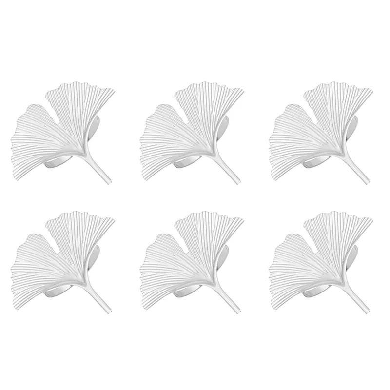 

Napkin Rings Set of 6,Ginkgo Leaf Napkin Rings Wedding Silver Napkin Buckle for Thanksgiving Table Decoration