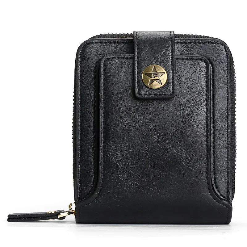 Vintage Popular men's short wallets, retro trend, horizontal zipper coin purse, multi-functional card Durable Convenient Wallets — view 3